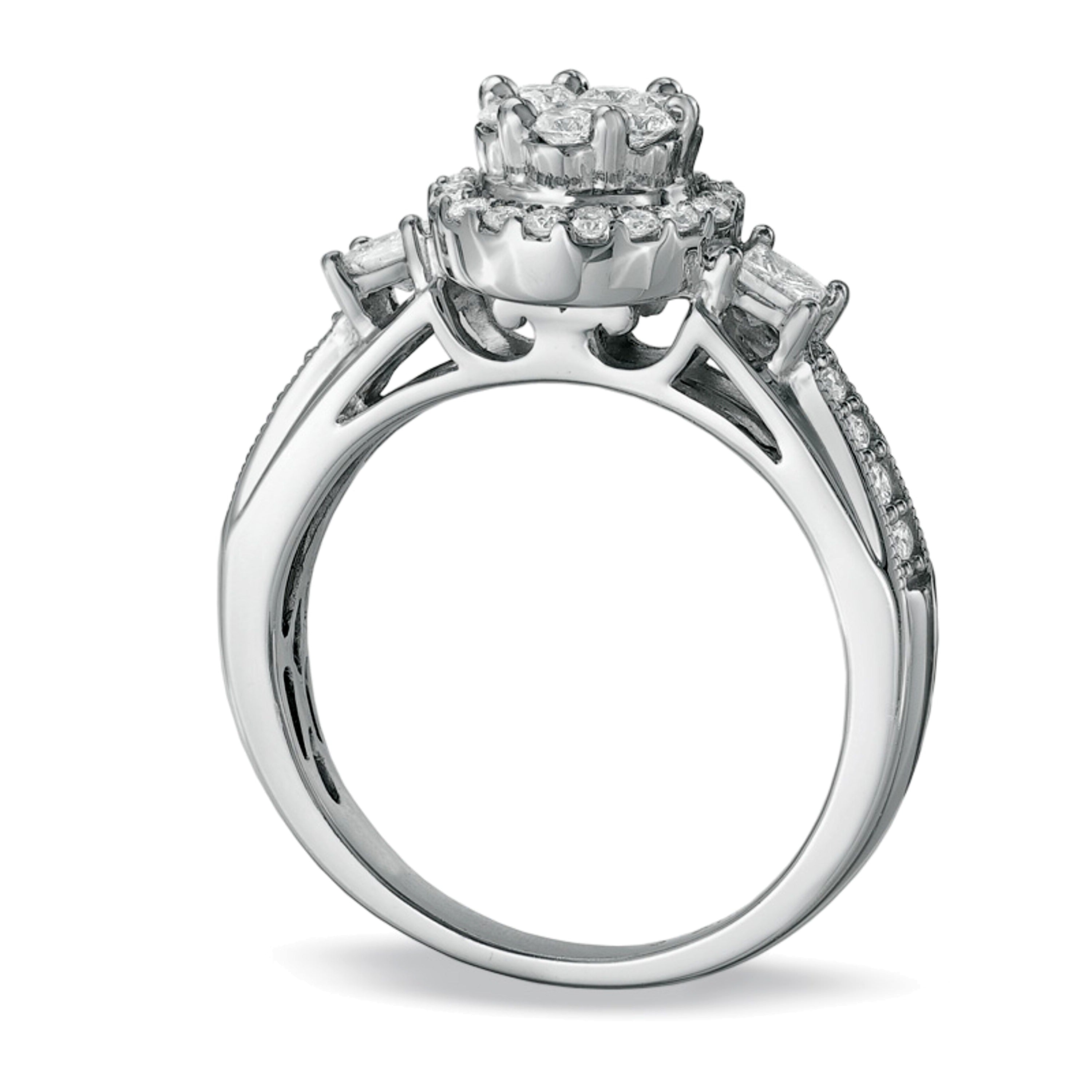 1.0 CT. TW Round and Princess-Cut Diamond Flower Bridal Set in 10K White Gold