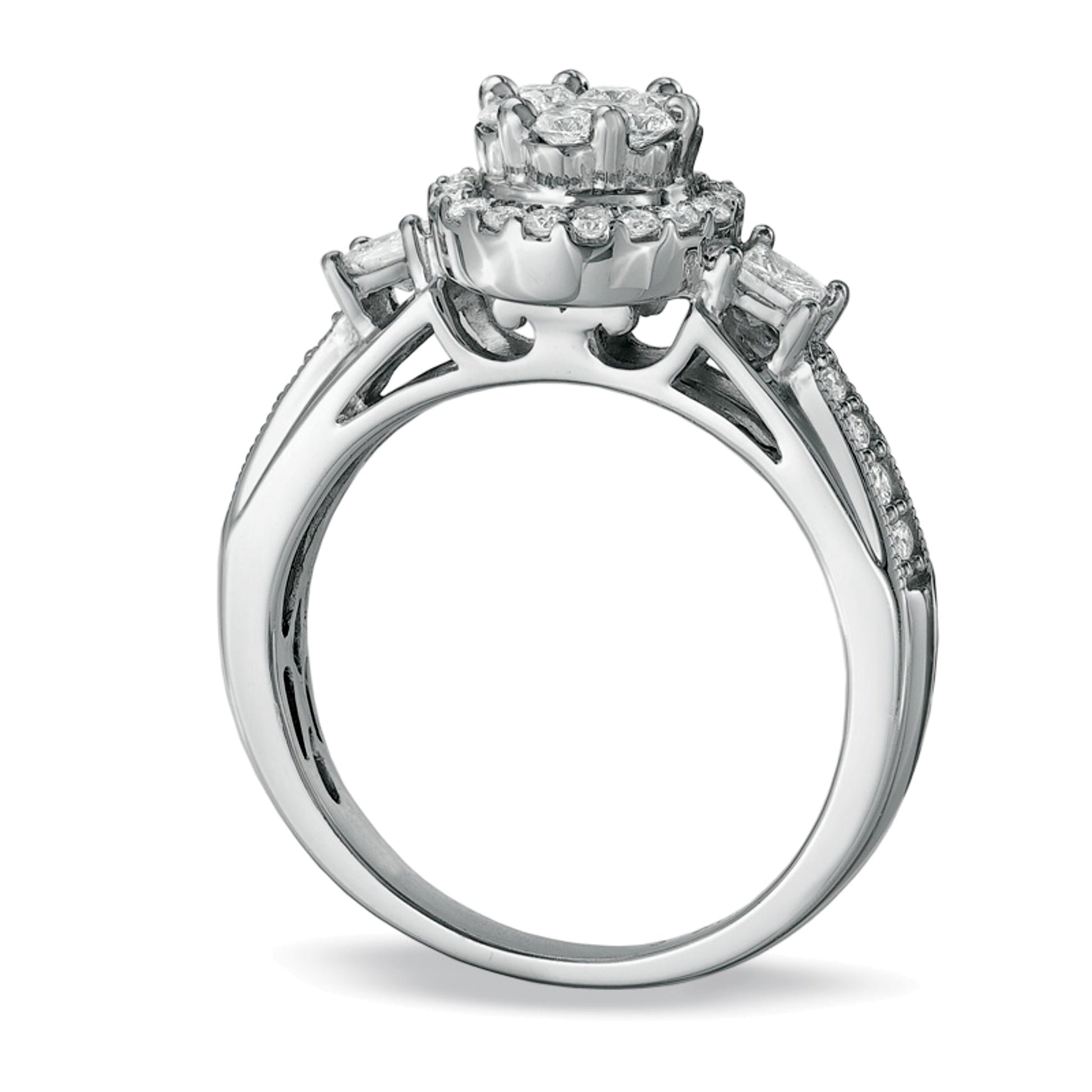 1.0 CT. TW Round and Princess-Cut Diamond Flower Bridal Set in 10K White Gold