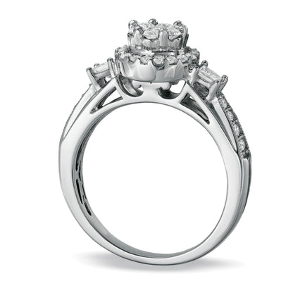 1.0 CT. TW Round and Princess-Cut Diamond Flower Bridal Set in 10K White Gold