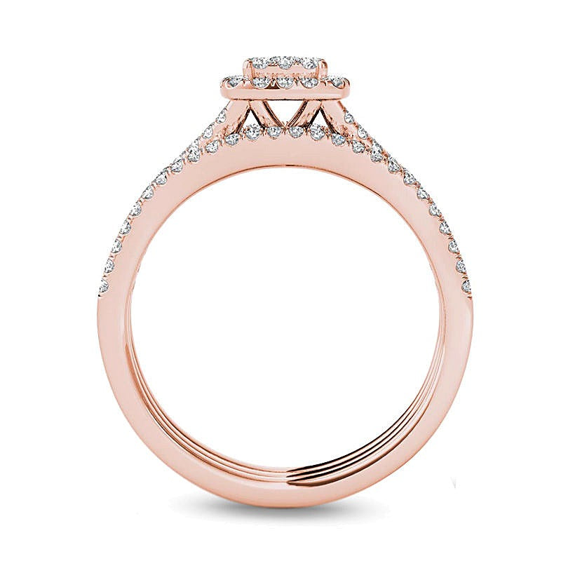 0.75 CT. TW Composite Diamond Cushion Frame Three Piece Bridal Set in 14K Rose Gold