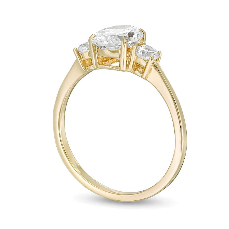 1.25 CT. TW Oval and Round Diamond Three Stone Engagement Ring in 14K Gold