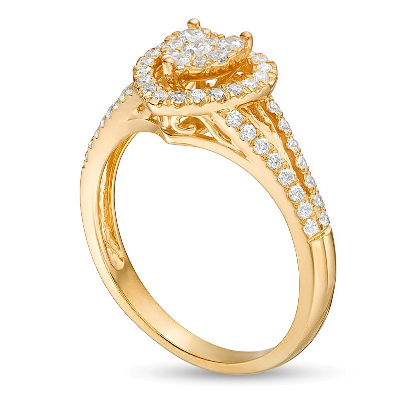 0.5 CT. TW Composite Diamond Heart Frame Split Shank Engagement Ring in 10K Gold