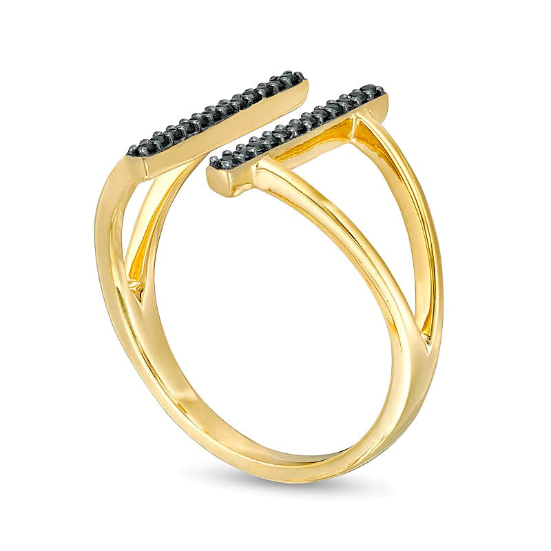 0.1 CT. TW Black Diamond Double Bar Open Split Shank Ring in 10K Gold