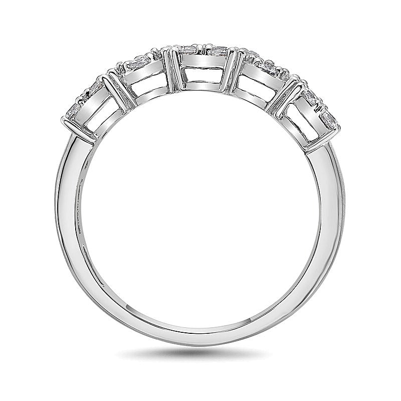 1.0 CT. TW Oval and Emerald Multi-Diamond Alternating Ring in 10K White Gold