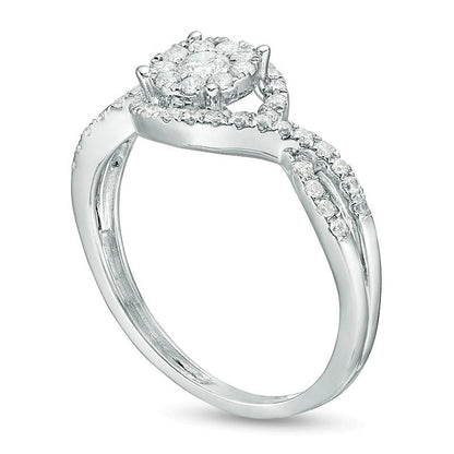 0.5 CT. TW Diamond Frame Swirl Bypass Engagement Ring in 10K White Gold