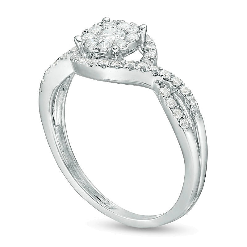 0.5 CT. TW Diamond Frame Swirl Bypass Engagement Ring in 10K White Gold