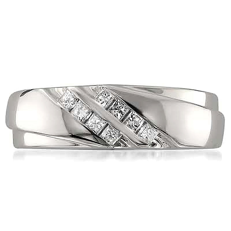 0.2 CT. TW Square-Cut Diamond Slant Double Row Band in 14K White Gold