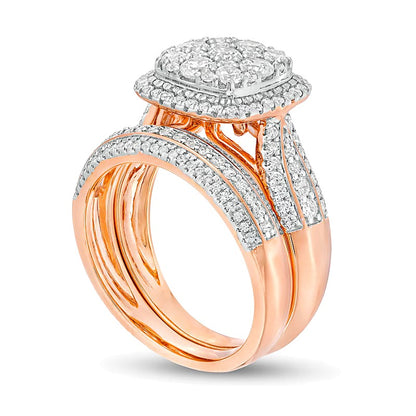 1.5 CT. TW Composite Diamond Cushion Frame Multi-Row Bridal Set in 10K Rose Gold