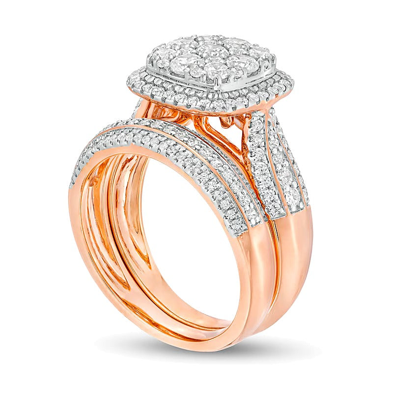 1.5 CT. TW Composite Diamond Cushion Frame Multi-Row Bridal Set in 10K Rose Gold