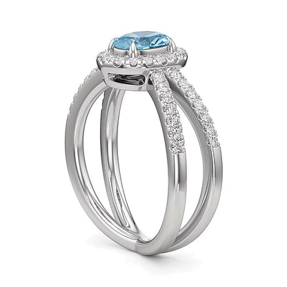 Oval Aquamarine and 0.33 CT. TW Lab-Grown Diamond Frame Orbit Split Shank Ring in 14K White Gold