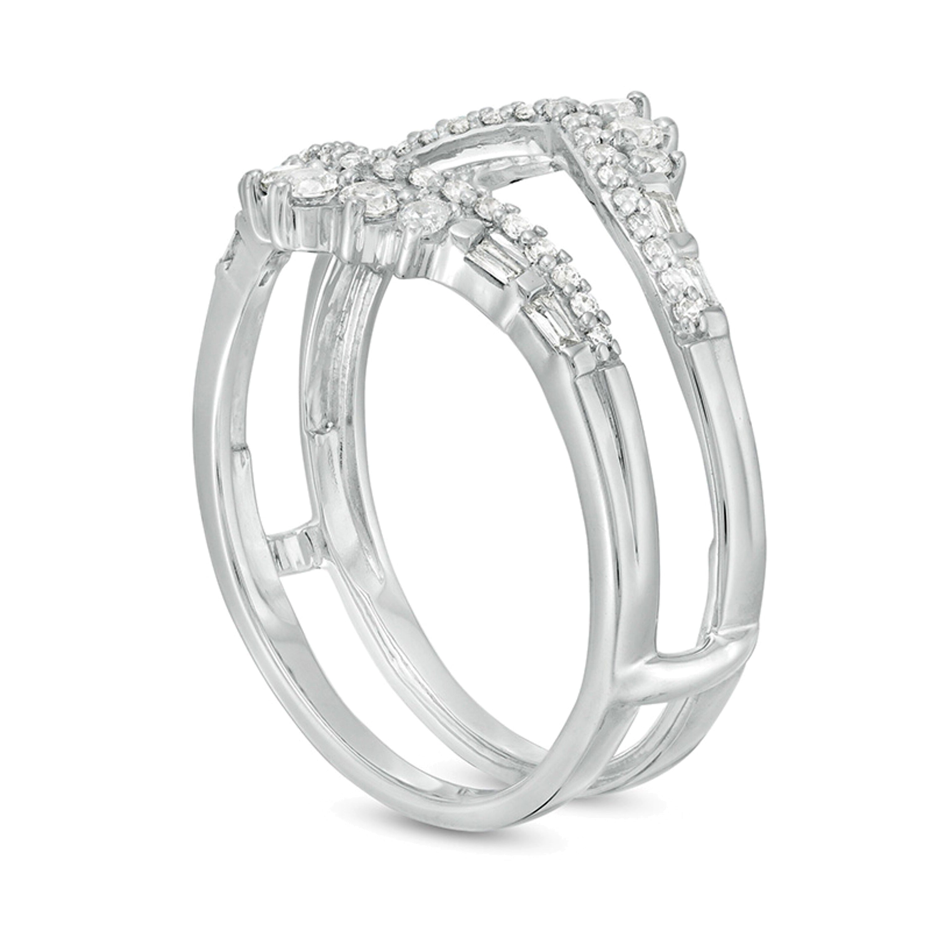 0.5 CT. TW Baguette and Round Diamond Tiara Style Solitaire Enhancer in 10K White Gold