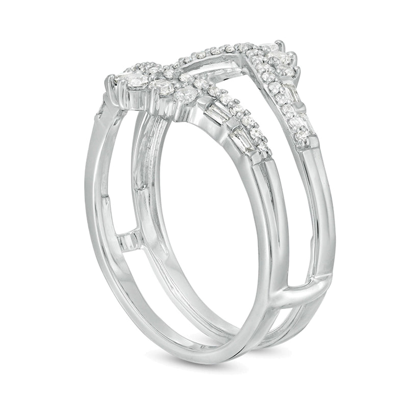 0.5 CT. TW Baguette and Round Diamond Tiara Style Solitaire Enhancer in 10K White Gold
