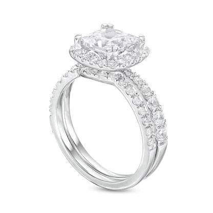 2.88 CT. TW Princess-Cut Lab-Grown Diamond Cushion Frame Bridal Set in 14K White Gold (I/SI2)
