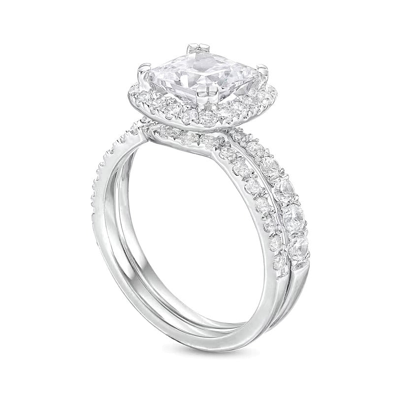 2.88 CT. TW Princess-Cut Lab-Grown Diamond Cushion Frame Bridal Set in 14K White Gold (I/SI2)