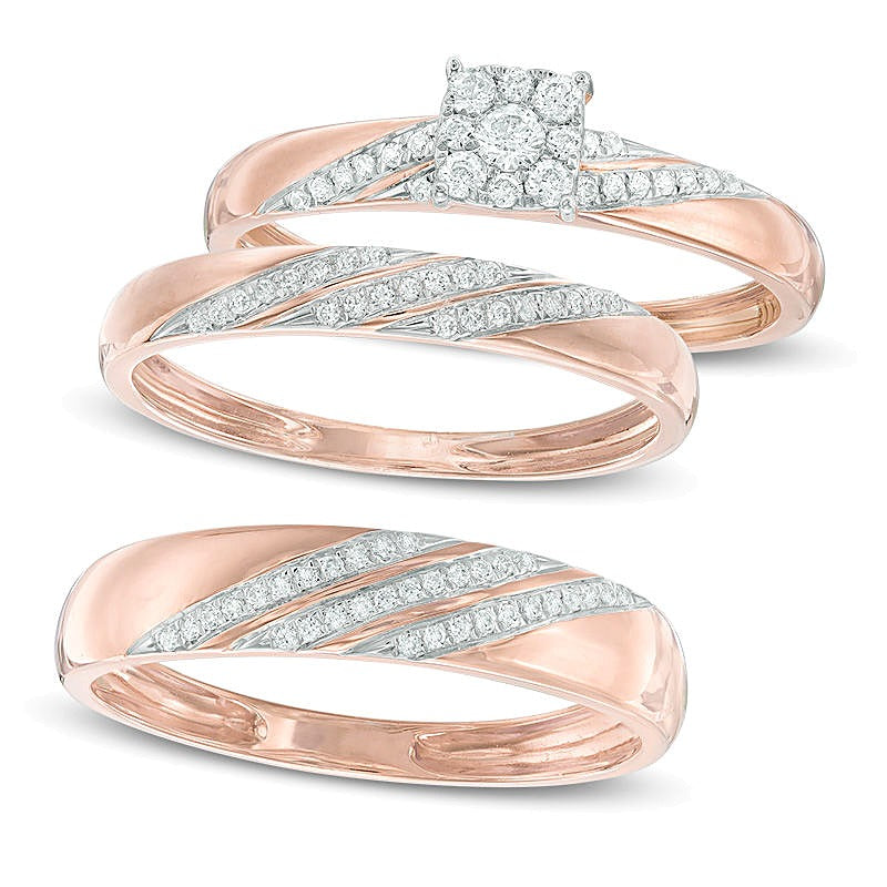Diamond Accent Slant Wedding Band in 10K Rose Gold