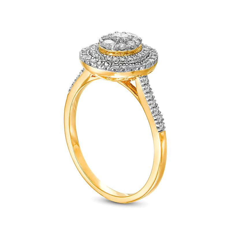 0.5 CT. TW Composite Oval Diamond Double Frame Ring in 10K Gold