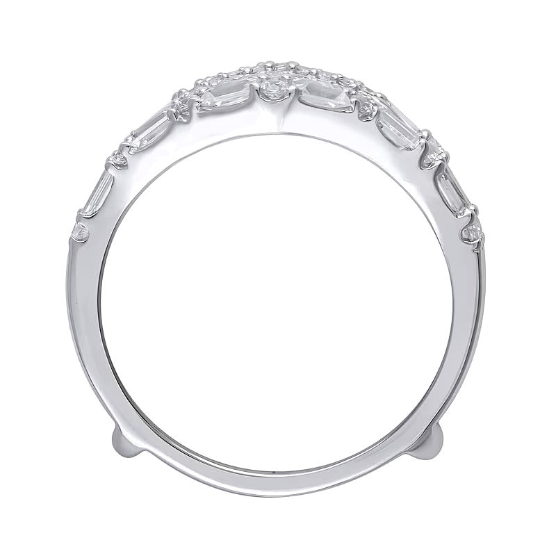 0.75 CT. TW Baguette and Round Diamond Chevron Solitaire Enhancer in 14K White Gold