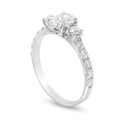 1.33 CT. TW Oval Diamond Three Stone Engagement Ring in 14K White Gold