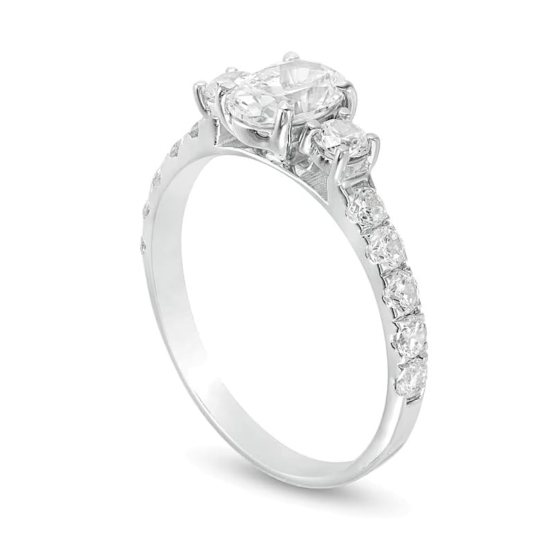 1.33 CT. TW Oval Diamond Three Stone Engagement Ring in 14K White Gold
