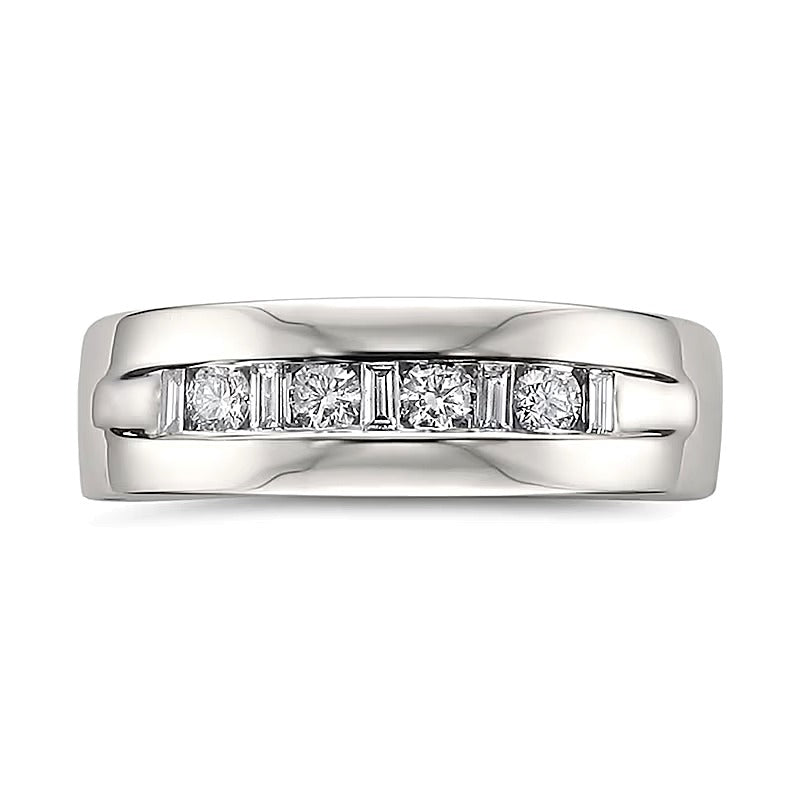 0.5 CT. TW Baguette and Round Alternating Channel Band in 14K White Gold