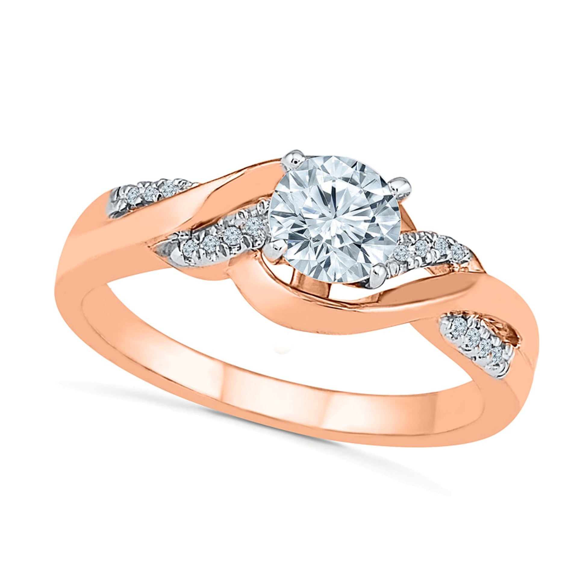 Lab-Created White Sapphire and 0.1 CT. TW Diamond Twist Bridal Set in 10K Rose Gold