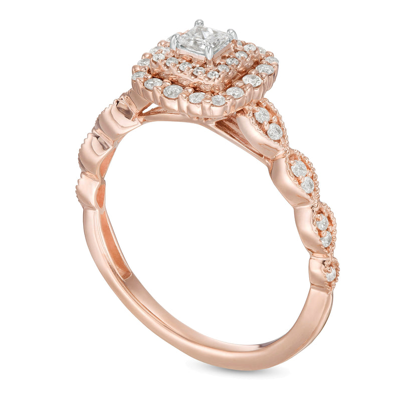 0.38 CT. TW Princess-Cut Diamond Double Frame Art Deco Vintage-Style Engagement Ring in 10K Rose Gold