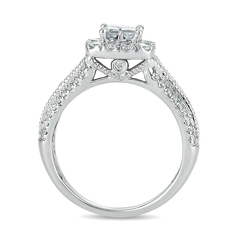 1.0 CT. TW Quad Princess-Cut Diamond Frame Vintage-Style Engagement Ring in 10K White Gold