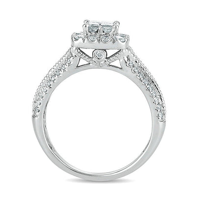 1.0 CT. TW Quad Princess-Cut Diamond Frame Vintage-Style Engagement Ring in 10K White Gold