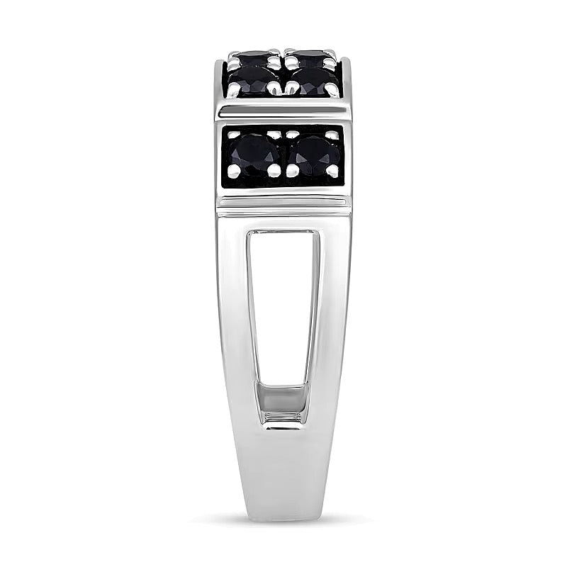 1.0 CT. TW Black Diamond Collar Double Row Band in Sterling Silver