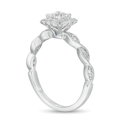 0.63 CT. TW Princess-Cut Diamond Cushion Frame Vintage-Style Engagement Ring in 14K White Gold (I/I2)
