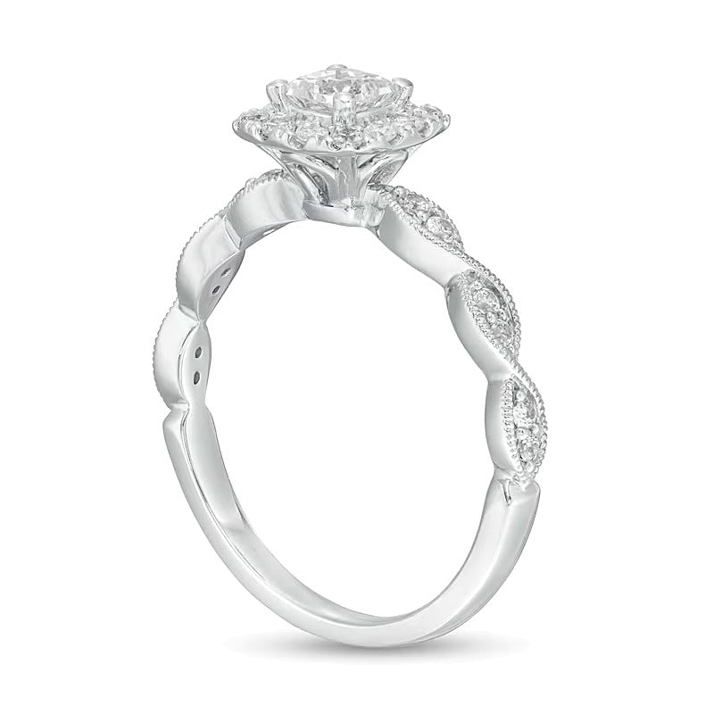 0.63 CT. TW Princess-Cut Diamond Cushion Frame Vintage-Style Engagement Ring in 14K White Gold (I/I2)