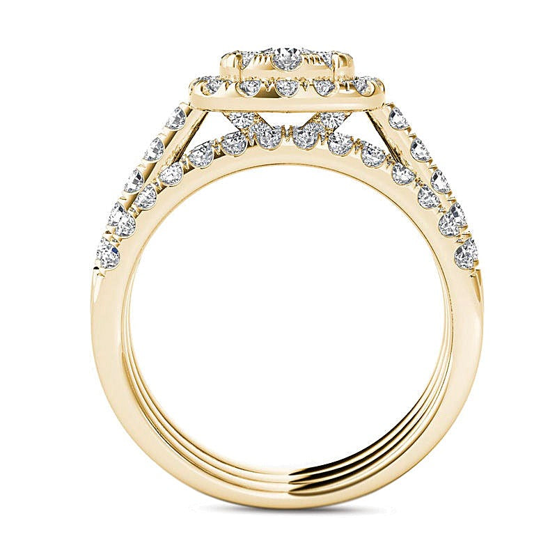 1.5 CT. TW Multi-Diamond Frame Three Piece Bridal Set in 14K Gold