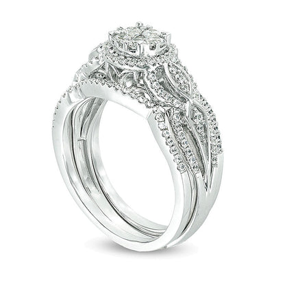 0.75 CT. TW Composite Diamond Frame Three Piece Bridal Set in 10K White Gold