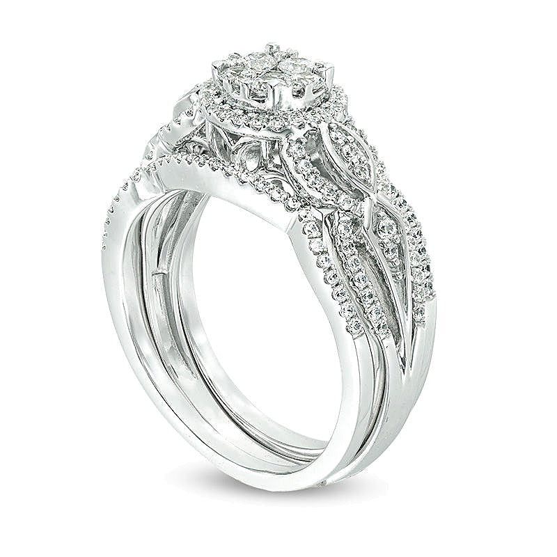 0.75 CT. TW Composite Diamond Frame Three Piece Bridal Set in 10K White Gold