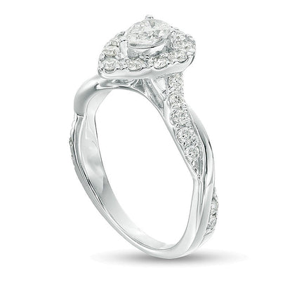0.88 CT. TW Pear-Shaped Diamond Frame Twist Shank Engagement Ring in 10K White Gold