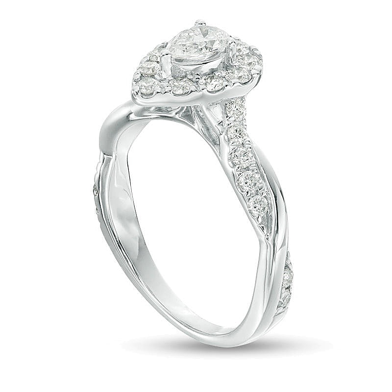 0.88 CT. TW Pear-Shaped Diamond Frame Twist Shank Engagement Ring in 10K White Gold