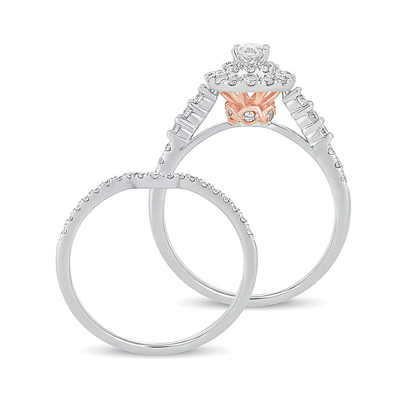 1.0 CT. TW Oval Diamond Frame Bridal Set in 10K White Gold