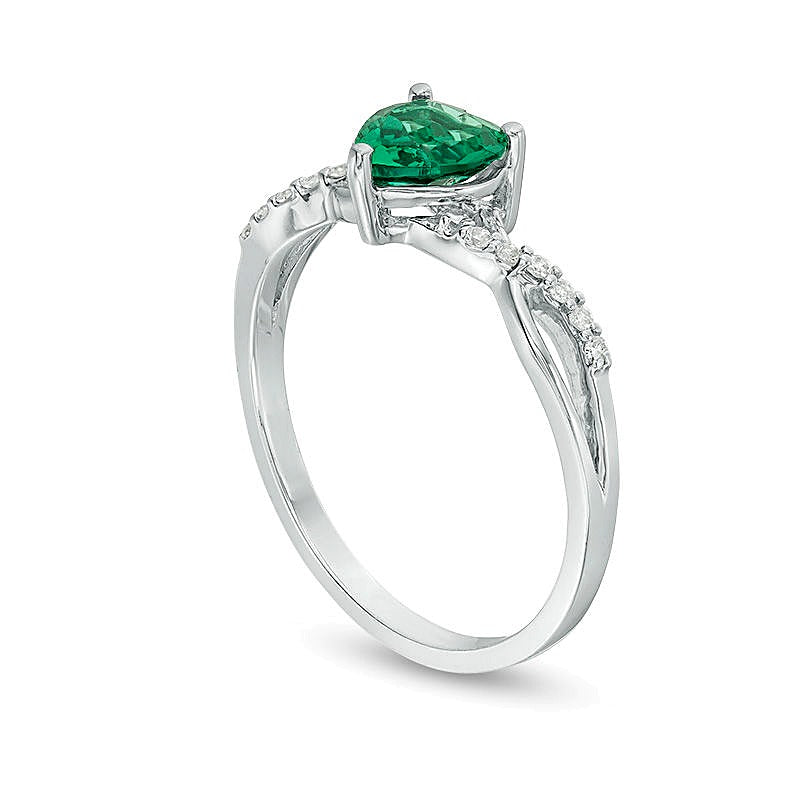 6.0mm Heart-Shaped Lab-Created Emerald and 0.05 CT. TW Diamond Twist Shank Ring in 10K White Gold