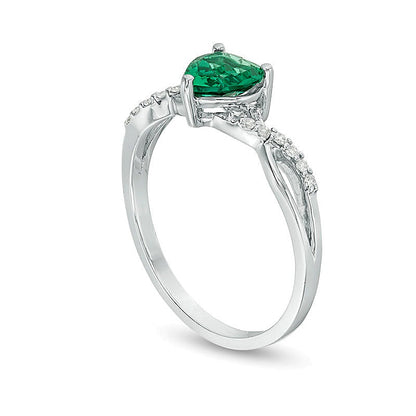 6.0mm Heart-Shaped Lab-Created Emerald and 0.05 CT. TW Diamond Twist Shank Ring in 10K White Gold