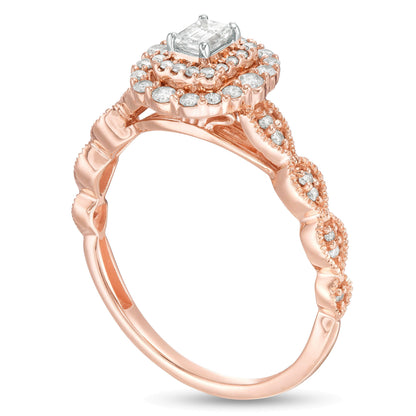 0.38 CT. TW Emerald-Cut Diamond Double Frame Art Deco Vintage-Style Engagement Ring in 10K Rose Gold