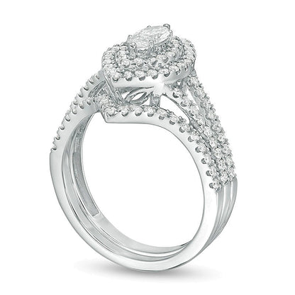 1.0 CT. TW Marquise Diamond Double Frame Bridal Set in 14K White Gold (I/I1)