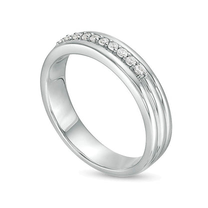 0.2 CT. TW Diamond Groove Wedding Band in 14K White Gold