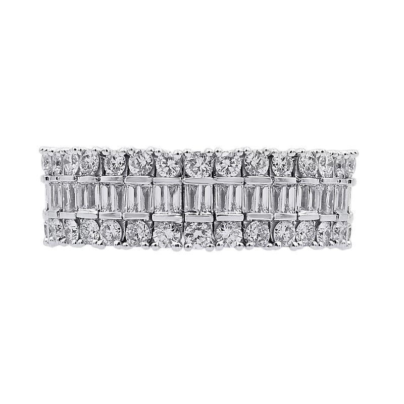 2.0 CT. TW Baguette and Round Diamond Stretch Ring in 10K White Gold