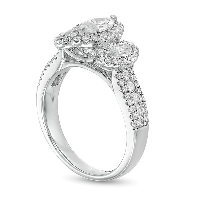 1.5 CT. TW Marquise Diamond Frame Past Present FutureÂ® Engagement Ring in 14K White Gold (I/SI2)
