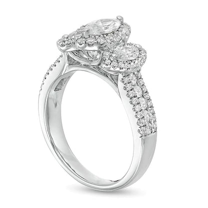 1.5 CT. TW Marquise Diamond Frame Past Present FutureÂ® Engagement Ring in 14K White Gold (I/SI2)