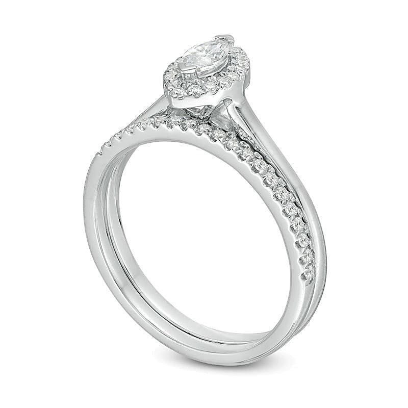 0.33 CT. TW Marquise Diamond Frame Bridal Set in 14K White Gold