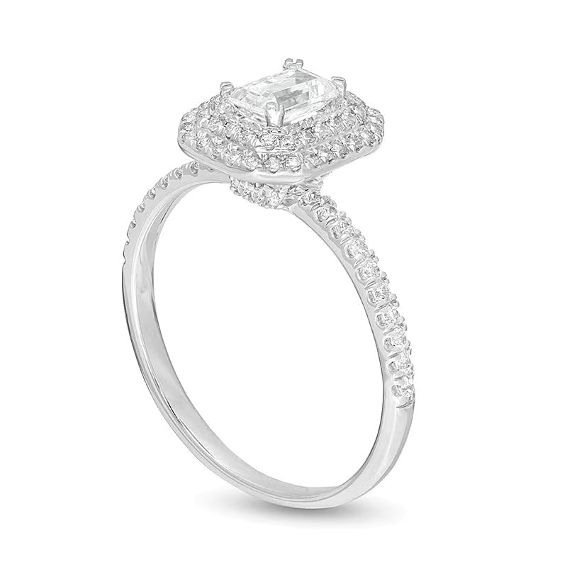 0.75 CT. TW Emerald-Cut Diamond Double Octagonal Frame Engagement Ring in 14K White Gold