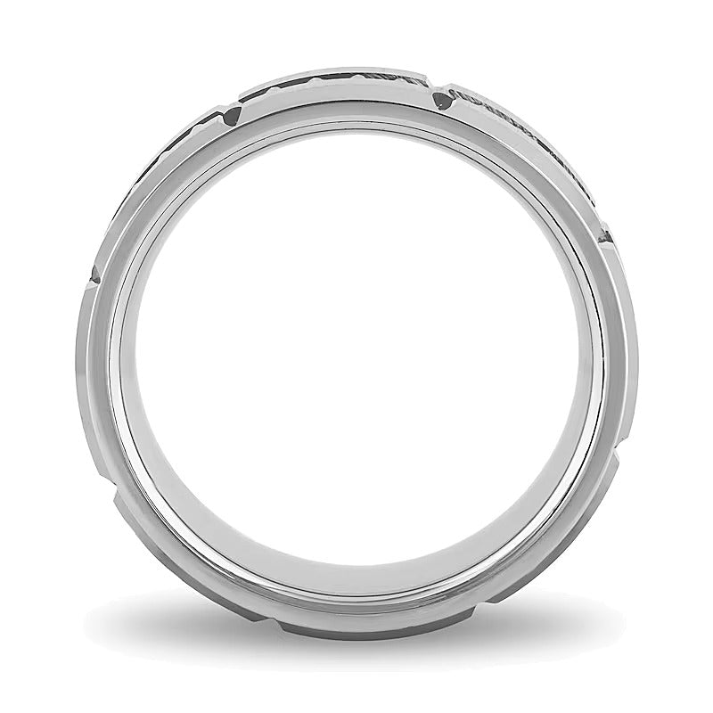 8.0mm Ribbed Stripe Band in Silver-Tone Ion-Plated Tungsten