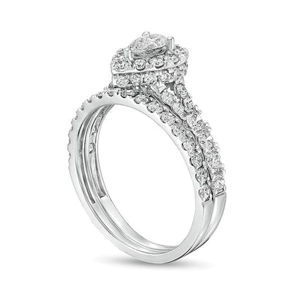 1.5 CT. TW Pear-Shaped Diamond Frame Split Shank Bridal Set in 10K White Gold