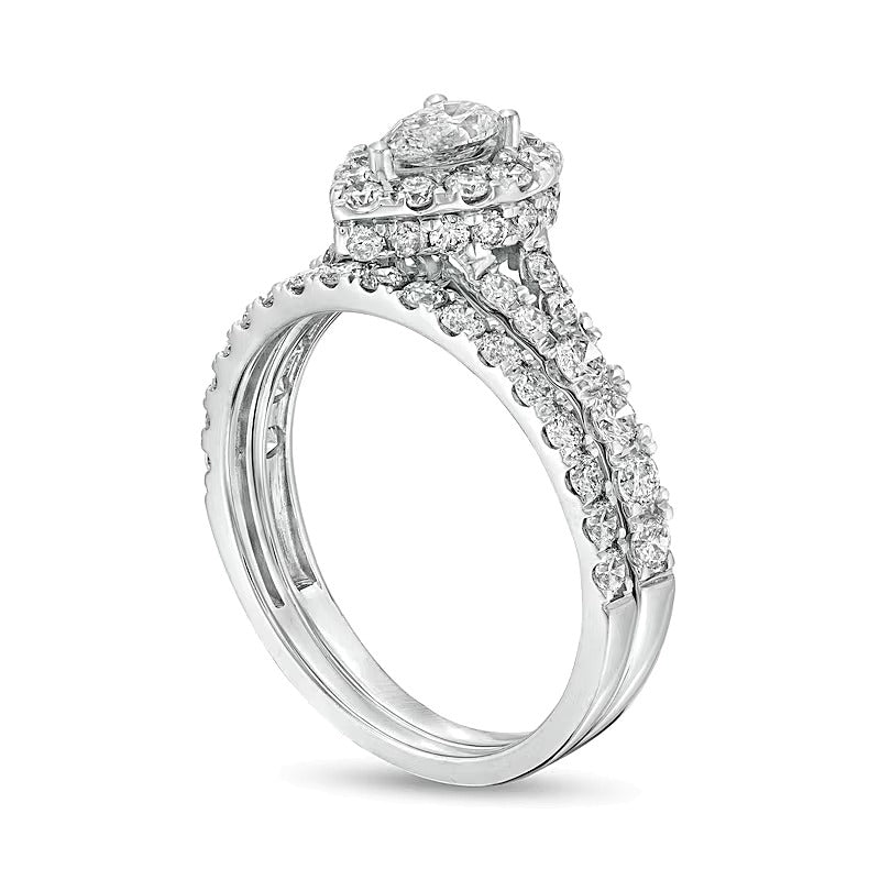 1.5 CT. TW Pear-Shaped Diamond Frame Split Shank Bridal Set in 10K White Gold